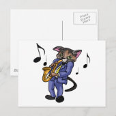 Het Spelen van de kat Saxofoon Briefkaart (Voorkant / Achterkant)