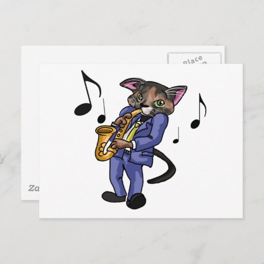 Het Spelen van de kat Saxofoon Briefkaart (Voorkant / Achterkant)