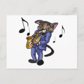 Het Spelen van de kat Saxofoon Briefkaart (Voorkant)