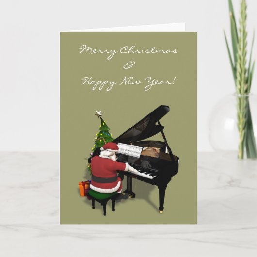 Het Spelen van de Kerstman Piano Feestdagen Kaart (Voorkant)
