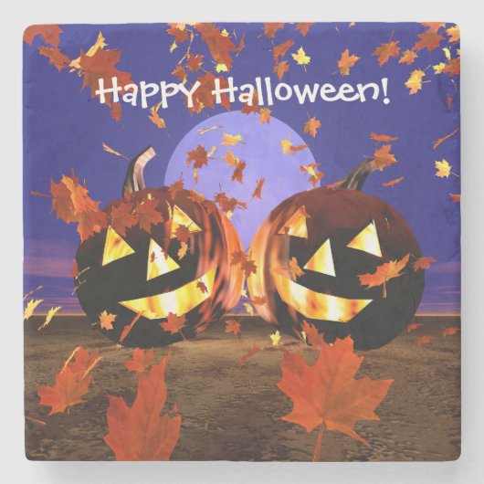 Het Spelen van de Pompoenen van Halloween Stenen Onderzetter (Voorkant)