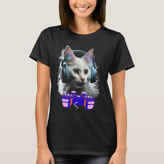 Het spelen van de Turkse angora Cat Player Animal T-shirt (Voorkant)