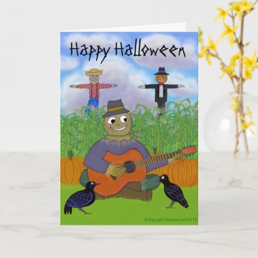 Het Spelen van de vogelverschrikker Gitaar Kaart (Gele Bloem)