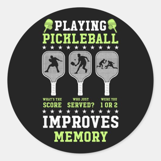 Het spelen van Pickleball verbetert geheugen augur Ronde Sticker (Voorkant)