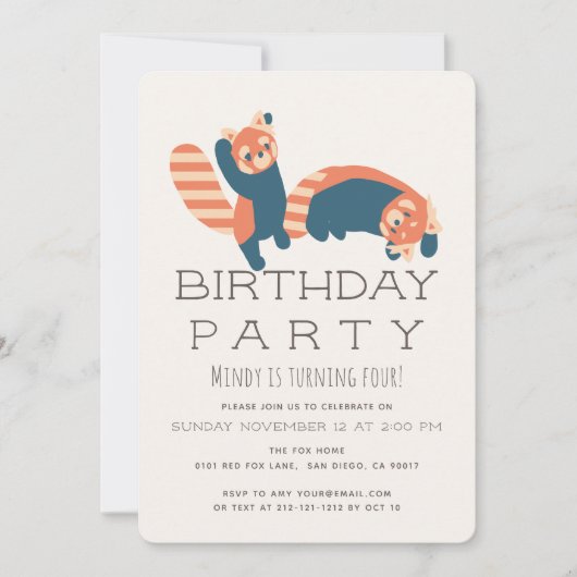 Het spelen van Rode Panda's Verjaardagsfeest Uitno Kaart (Voorkant)