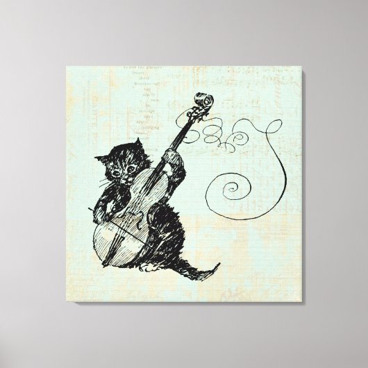 Het spelen van Violin Blauwgroen Music Cat Illustr Canvas Afdruk (Voorkant)