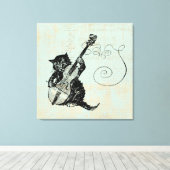 Het spelen van Violin Blauwgroen Music Cat Illustr Canvas Afdruk (Insitu (Houten vloer))