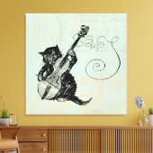 Het spelen van Violin Blauwgroen Music Cat Illustr Canvas Afdruk (Insitu (Woonkamer))