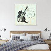 Het spelen van Violin Blauwgroen Music Cat Illustr Canvas Afdruk (Insitu (Slaapkamer))