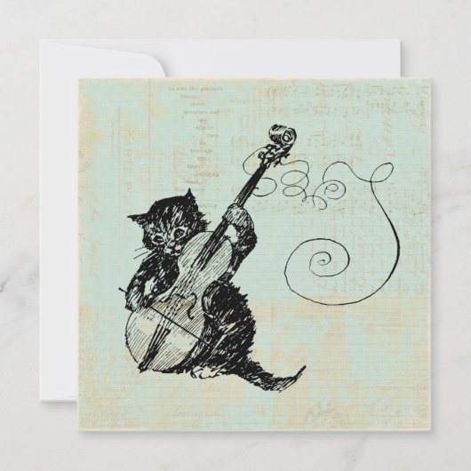 Het spelen van Violin Blauwgroen Music Cat Illustr Kaart (Voorkant)