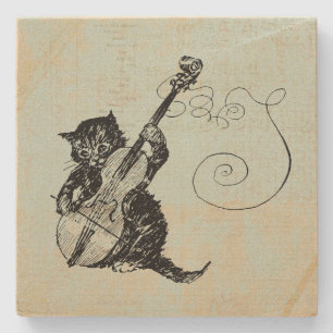 Het spelen van Violin Blauwgroen Music Cat Illustr Stenen Onderzetter