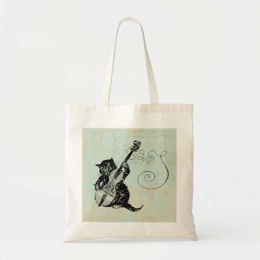 Het spelen van Violin Blauwgroen Music Cat Illustr Tote Bag (Voorkant)