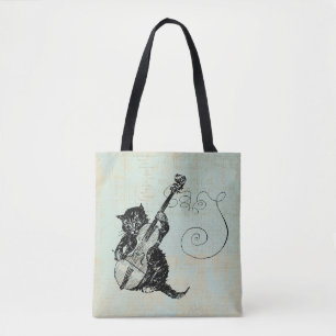 Het spelen van Violin Blauwgroen Music Cat Illustr Tote Bag