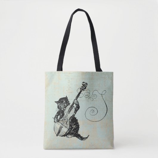 Het spelen van Violin Blauwgroen Music Cat Illustr Tote Bag (Voorkant)