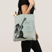 Het spelen van Violin Blauwgroen Music Cat Illustr Tote Bag (Dichtbij)