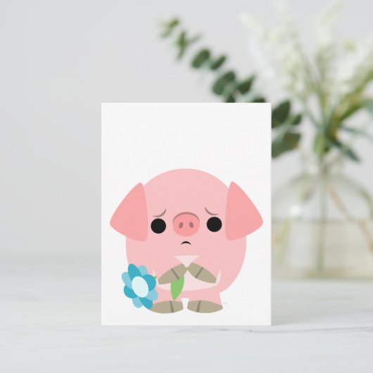 "Het spijt me" Cute Cartoon Piglet briefkaart (Staand voorkant)