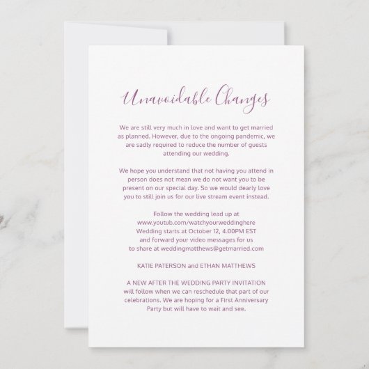 Het spijt me dat de bruiloft niet is veranderd in  aankondiging (Achterkant)