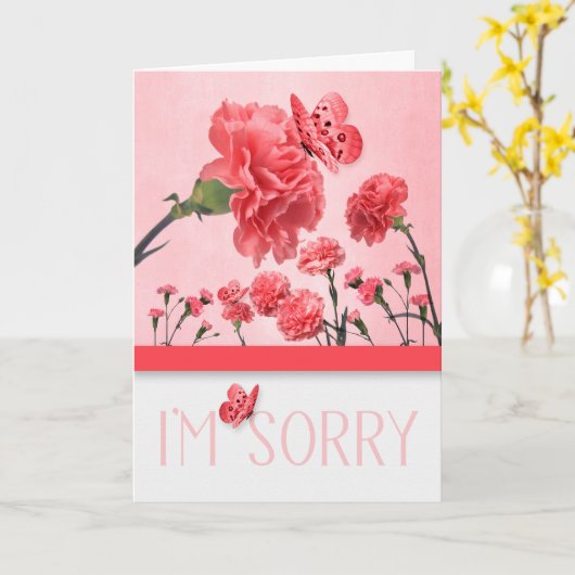 Het spijt me dat roze anjers met Butterflies Kaart (Gele Bloem)