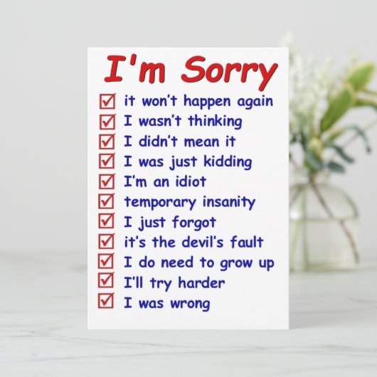 "Het spijt me" met goede excuses! Note-Kaart Kaart (Staand voorkant)