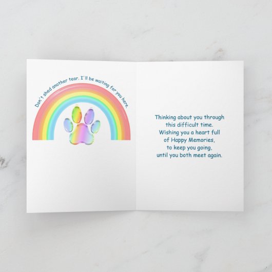 Het spijt me | Rainbow Bridge Pet Loss Sympathy Ca Kaart (Binnen)