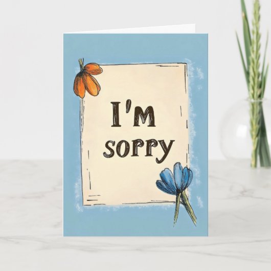 Het spijt me, Simple Flower Blue Feestdagen Kaart (Voorkant)