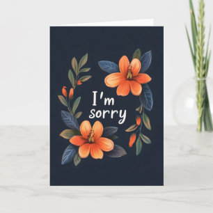 Het spijt me, Sinaasappel Flowers Navy Blue Feestdagen Kaart