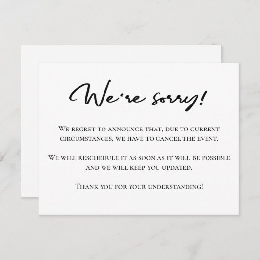 Het spijt ons dat de zwarte witte annulering is aa briefkaart (Voorkant / Achterkant)