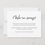 Het spijt ons dat de zwarte witte annulering is aa notitiekaartje (Voorkant)