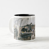 Het spliceren van de kabel na het eerste ongeval o tweekleurige koffiemok (Voorkant links)