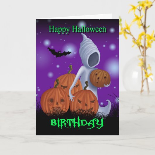 Het Spook en de Pompoenen van de Verjaardag van Kaart (Gele Bloem)