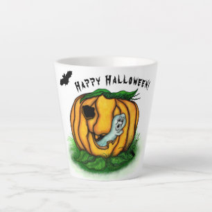 Het spook van Halloween, vleermuis, spook en spin Latte Mok