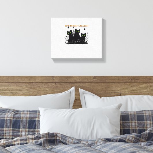Het spookachtige seizoen zwarte katten Classic T-S Canvas Afdruk (Insitu (Slaapkamer))