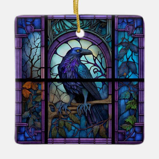 Het Spooky Raven Glas in lood Keramisch Ornament (Voorkant)