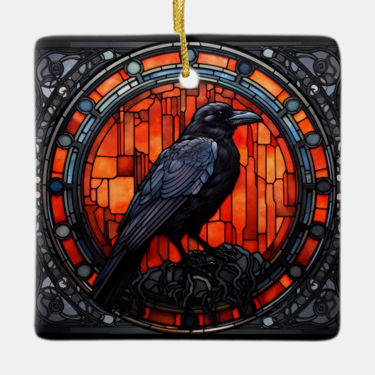 Het Spooky Raven Glas in lood Keramisch Ornament (Voorkant)