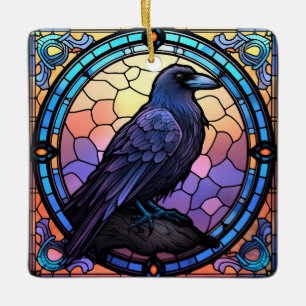 Het Spooky Raven Glas in lood Keramisch Ornament