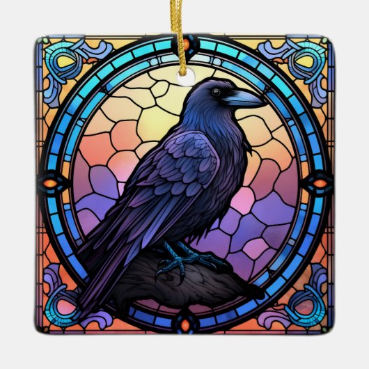 Het Spooky Raven Glas in lood Keramisch Ornament (Voorkant)
