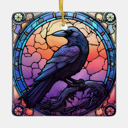 Het Spooky Raven Glas in lood Keramisch Ornament (Voorkant)