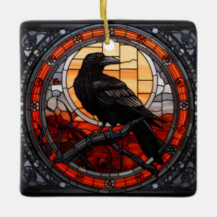 Het Spooky Raven Glas in lood Keramisch Ornament