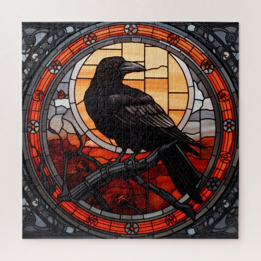 Het Spooky Raven Glas in lood Legpuzzel (Verticaal)