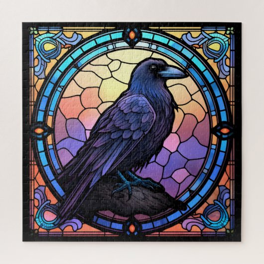 Het Spooky Raven Glas in lood Legpuzzel (Verticaal)