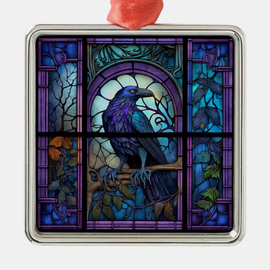 Het Spooky Raven Glas in lood Metalen Ornament (Voorkant)