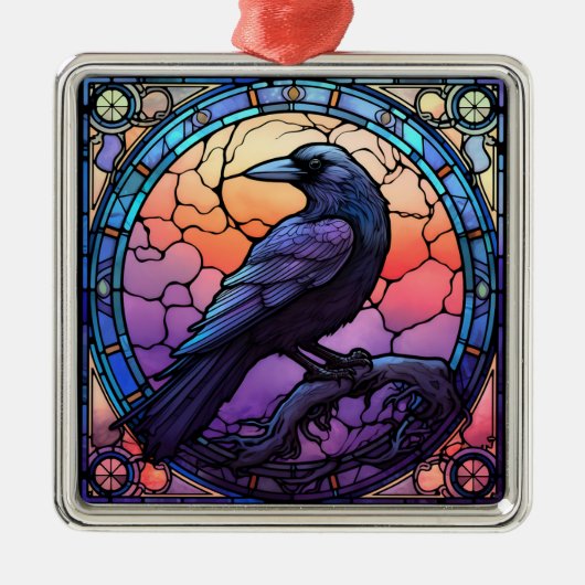Het Spooky Raven Glas in lood Metalen Ornament (Voorkant)