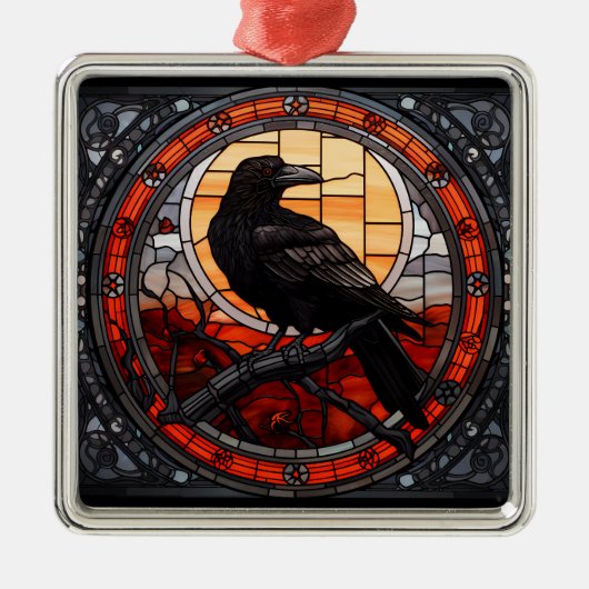 Het Spooky Raven Glas in lood Metalen Ornament (Voorkant)