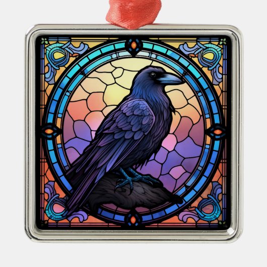 Het Spooky Raven Glas in lood Metalen Ornament (Voorkant)