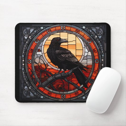 Het Spooky Raven Glas in lood Muismat (Met muis)