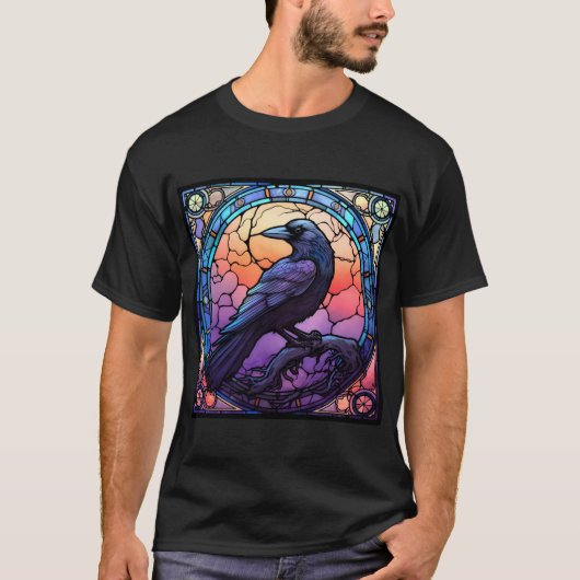 Het Spooky Raven Glas in lood T-shirt (Voorkant)