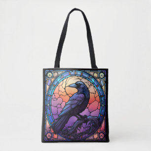 Het Spooky Raven Glas in lood Tote Bag