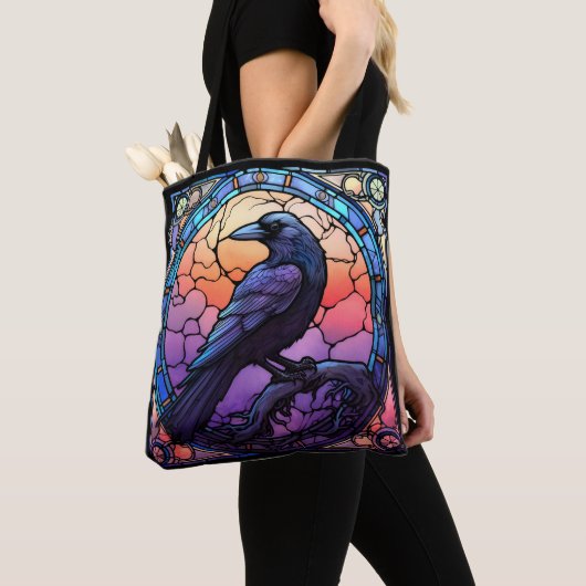 Het Spooky Raven Glas in lood Tote Bag (Dichtbij)