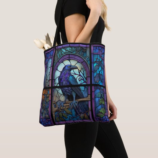 Het Spooky Raven Glas in lood Tote Bag (Dichtbij)