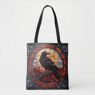 Het Spooky Raven Glas in lood Tote Bag